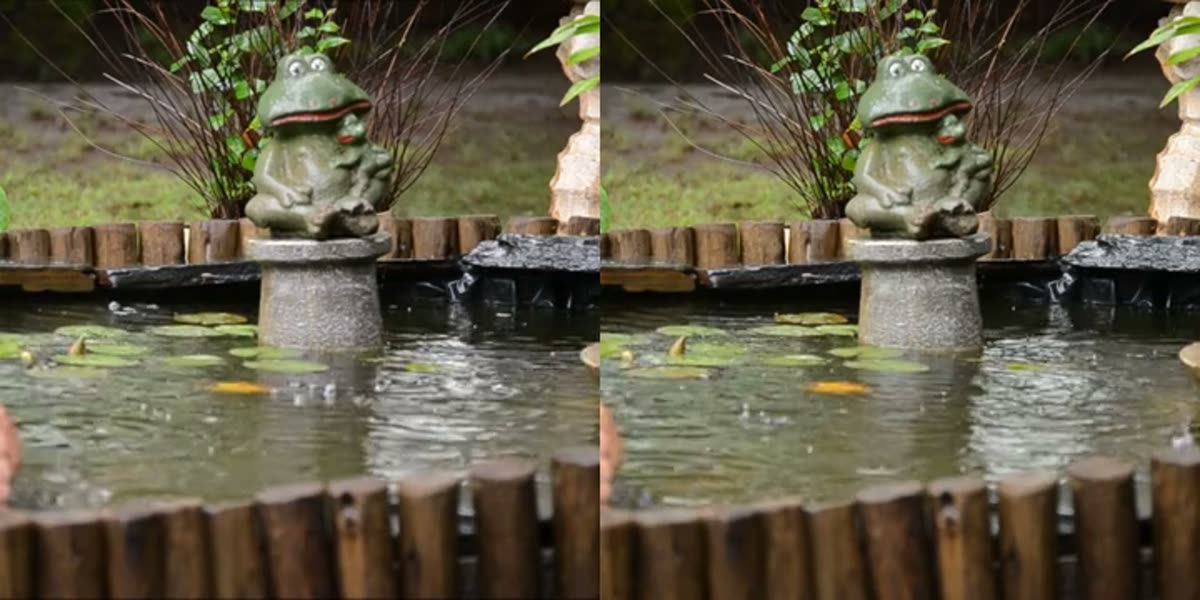 Two stock clips of a frog fountain, overlapping footage