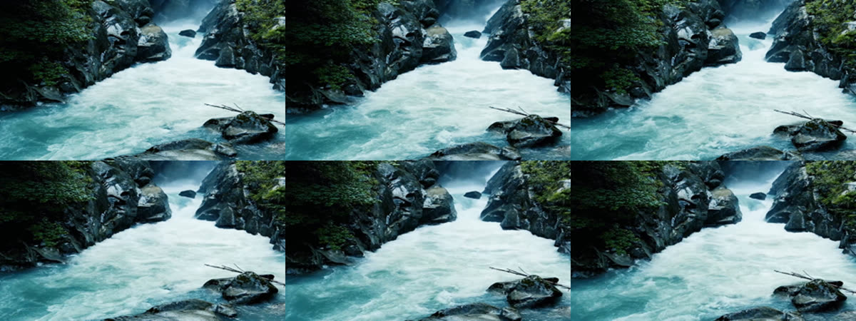 Frames from two stock clips with different IDs showing the same river footage